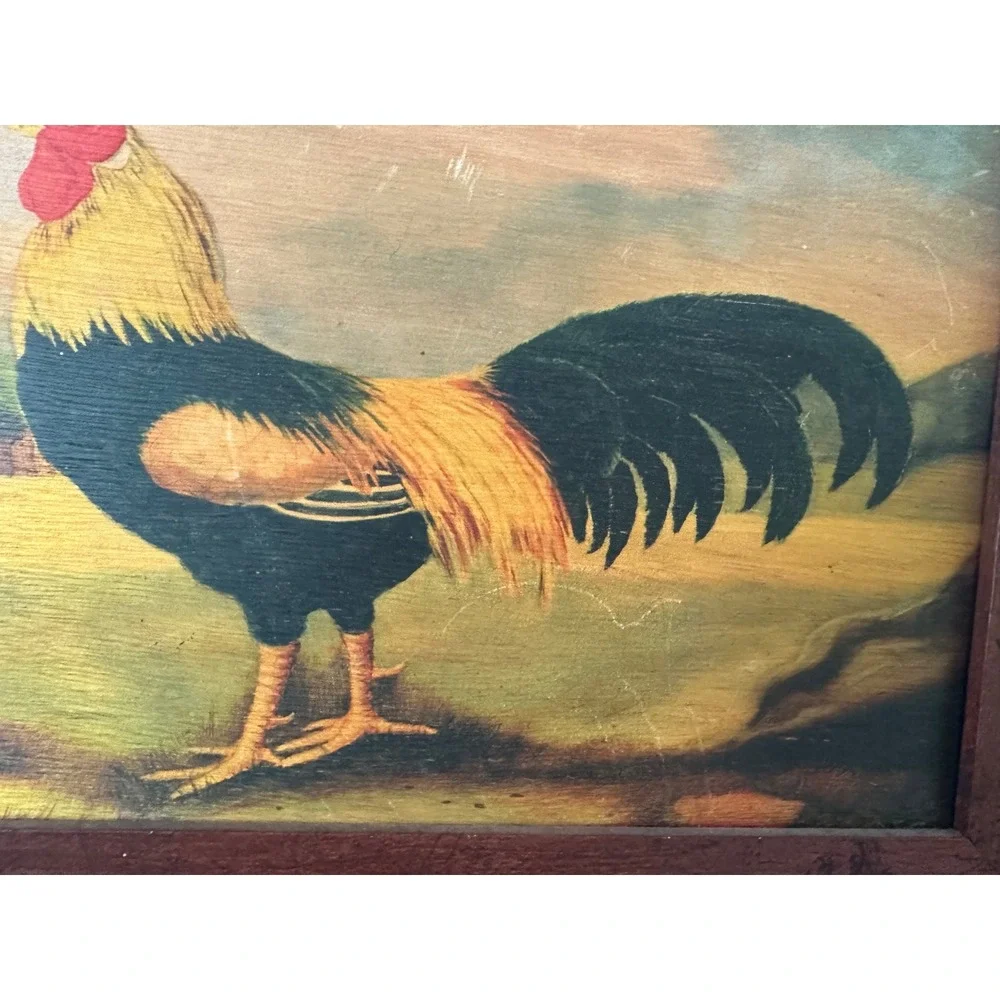 Antique Art on Wood French Rooster II Framed Print by‎ Alexandra Churchill